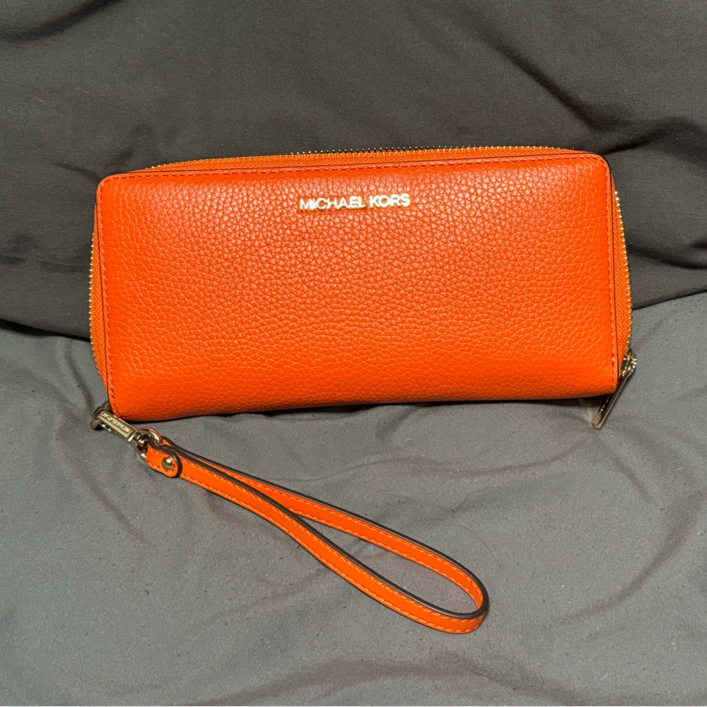 MICHAEL KORS JST Leather Continental Wristlet Phone Case Wallet Poppy …